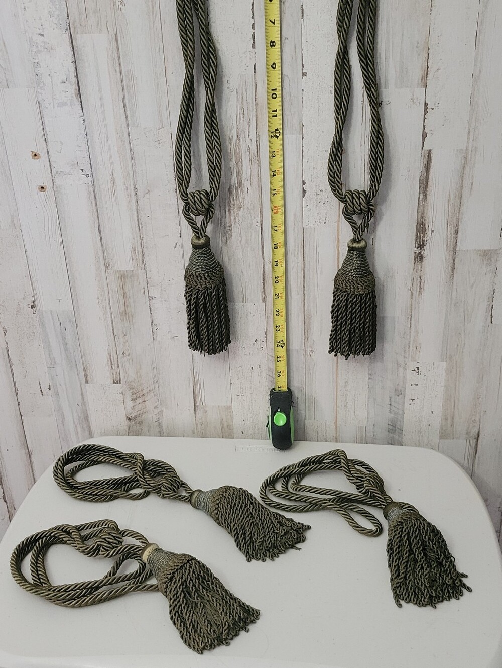 Set of 5 Window Curtain Drapery Cord Rope Tassel Twist Tie Back Large Dark Green